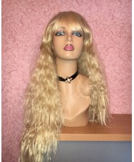 Волнистый длинный парик с челкой золотистый блонд