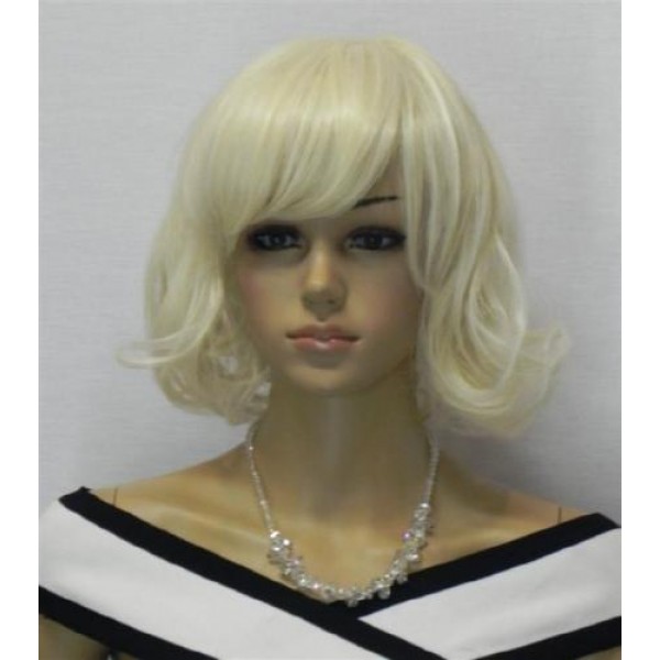 Волнистый парик с челкой блонд каре